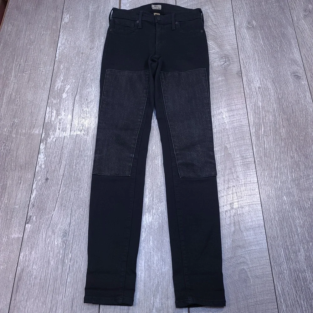 True Religion Halle Super Skinny Jeans Womens 25 Black Moto Knee Panel Mid Rise - Picture 2 of 6